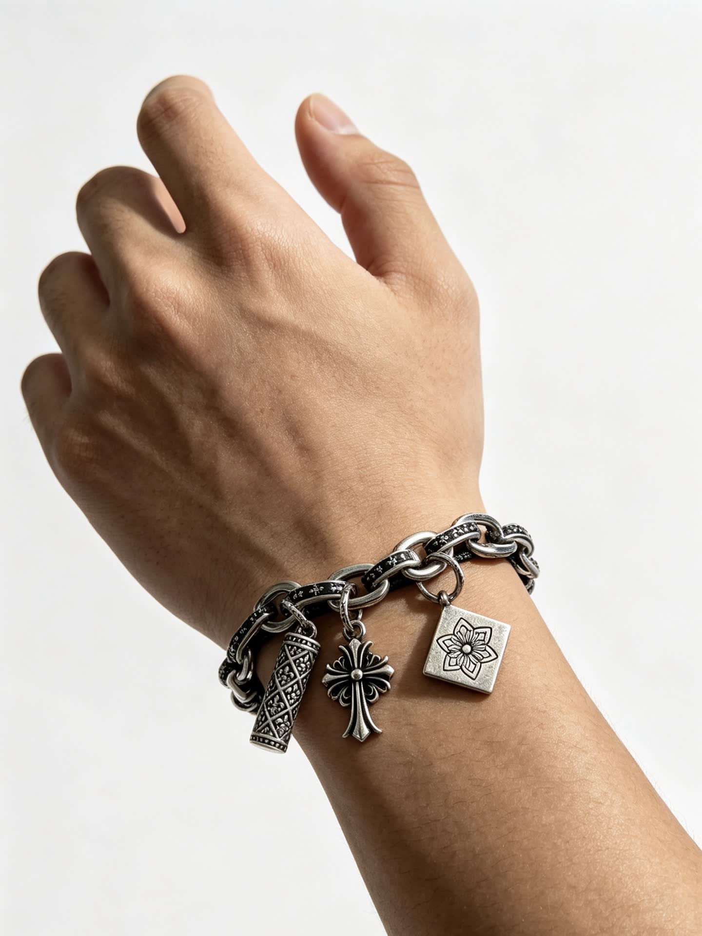 Chrome Hearts Blessed Silver Bracelet with Charms